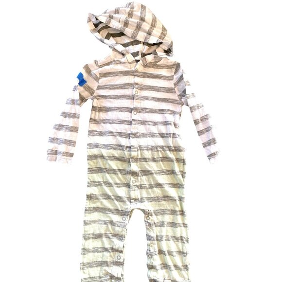 Burts Bees NWT organic cotton ombre hooded one-piece pajamas green white 24m - Picture 1 of 4